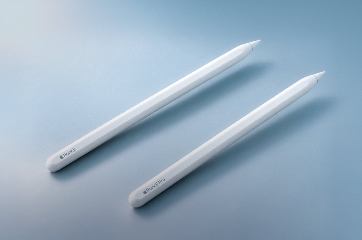 An Apple Pencil 2nd generation sitting next to an Apple Pencil Pro.