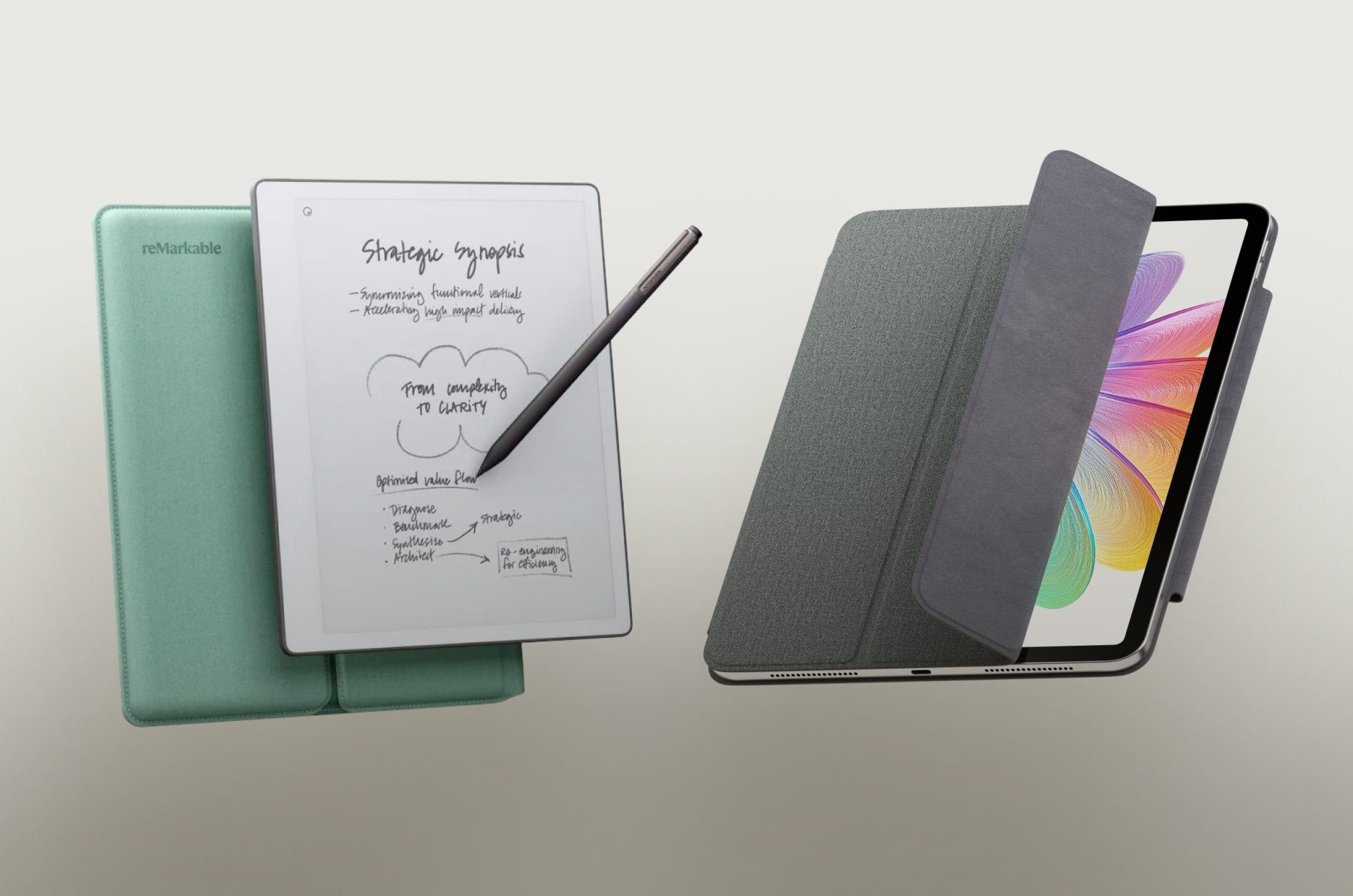 A reMarkable and an iPad next to each other.