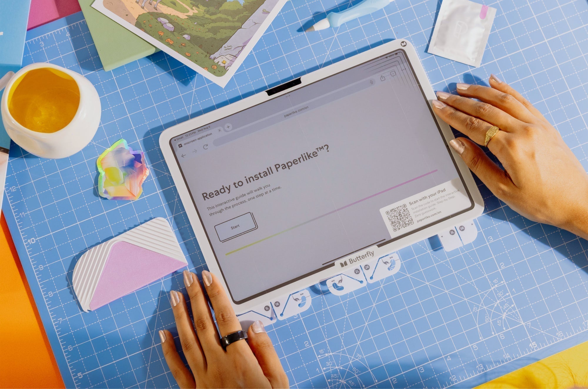 An iPad with the Paperlike 3 on top of it, ready to be installed.