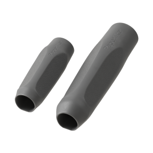 A Maximum Comfort Grip and a Maximum Precision Grip, both part of Paperlike’s Pencil Grips set, both in charcoal gray, sit next to each other.