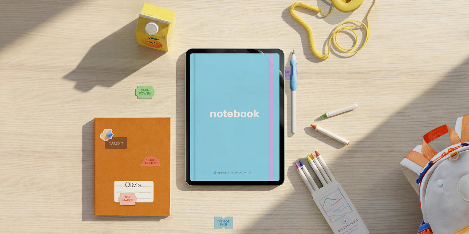 Paperlike 3 - floating iPad with Apple Pencil on dreamy paper.