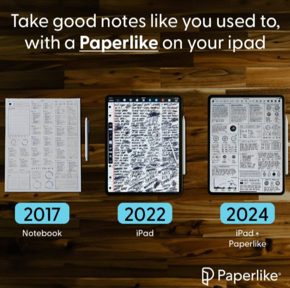 Comparison of notes before and after applying Paperlike.